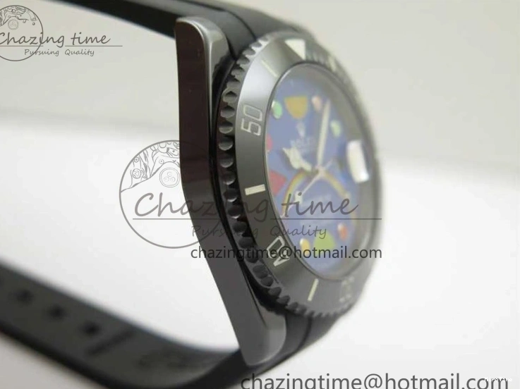 MiroTime 1227 Submariner 40mm Black Ceramic 5GF Best Edition Blue Candy Dial on Black Rubber Strap SA FashionForward 2473